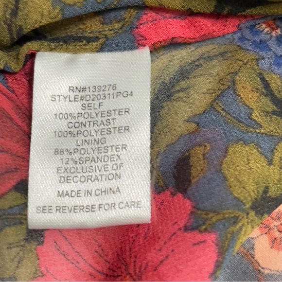 Daniel Rainn XXL Blue Floral Boho Peasant Blouse Sheer 3/4 Sleeve Tassel Tie - Picture 10 of 13